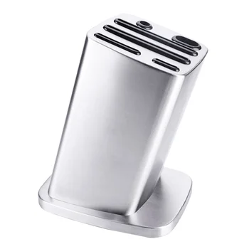 

6-Slots Kitchen Knife Block Anti-skid Stainless Steel Holder Scissor Storage Rack Tilt Style Inserted Knife Organizer for Indoor