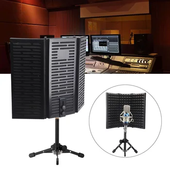 

Compact Filter Noise Reduction Adjustable Studio Recording Isolation Shield Microphone Foldable Soundproof With Tripod Stand