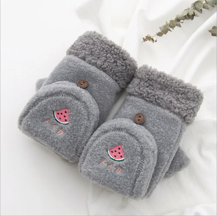 Перчатки на пол пальца для женщин зимние милые Мультяшные студенческие плюшевые сладкие японские девушки сенсорный экран теплые перчатки