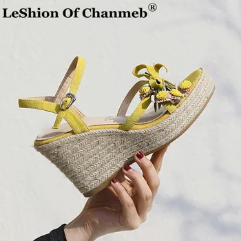

Wedge Sandals Women Sweet Flower Bowtie Summer Platform Sandals Woman Ladies Hemp High Heels Bride Shoes Sandalias Mujer 2020