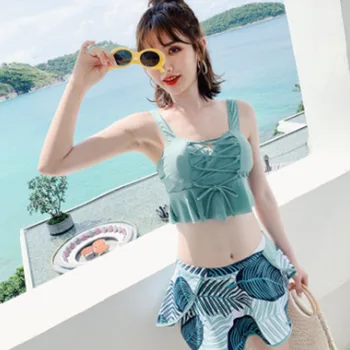 

Swimsuit Women Split Skirt Two-Piece Conservative Sweet Cover Belly Korean New Girl Small Fresh Hot Spring Swimwear Beachwear