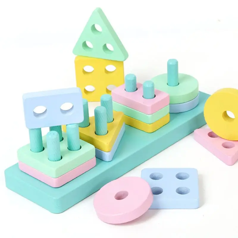 

Childrens Toddler Game Wooden Geometric Stacker Shape Sorter Column Puzzle R7RB