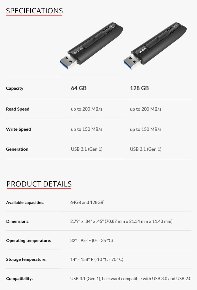 SanDisk Экстремальный Go USB 3,1 флеш-накопитель 128 Гб 64 ГБ флеш-накопитель USB карта памяти Запись 150 МБ/с./с высокоскоростной CZ800