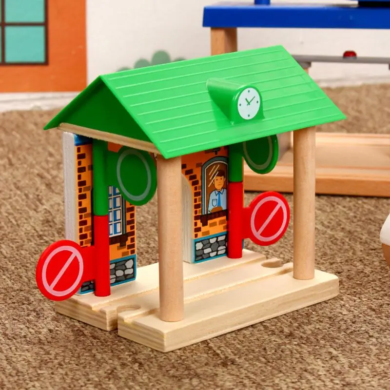DIY Wooden Road block Station Scene Model Track Accessories Kids Educational Toy 2