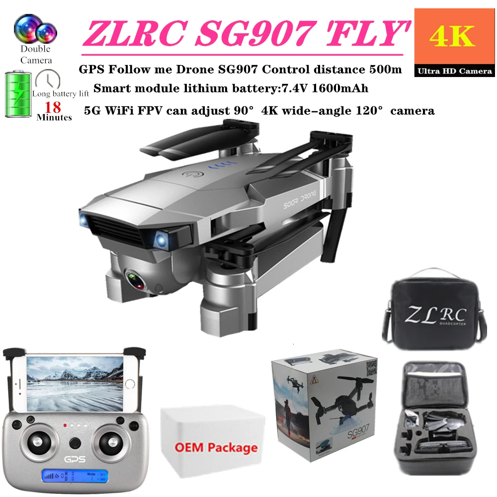 

SG907 RC Drone 4K 5G WiFi FPV Wide Angle HD Camera Professional Selfie GPS Follow Me Foldable Quadrocopter Helicopter VS XS812