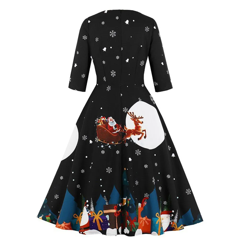 Женское модное рождественское свободное платье с рисунком котенка, винтажное платье принцессы с круглым вырезом, vestidos