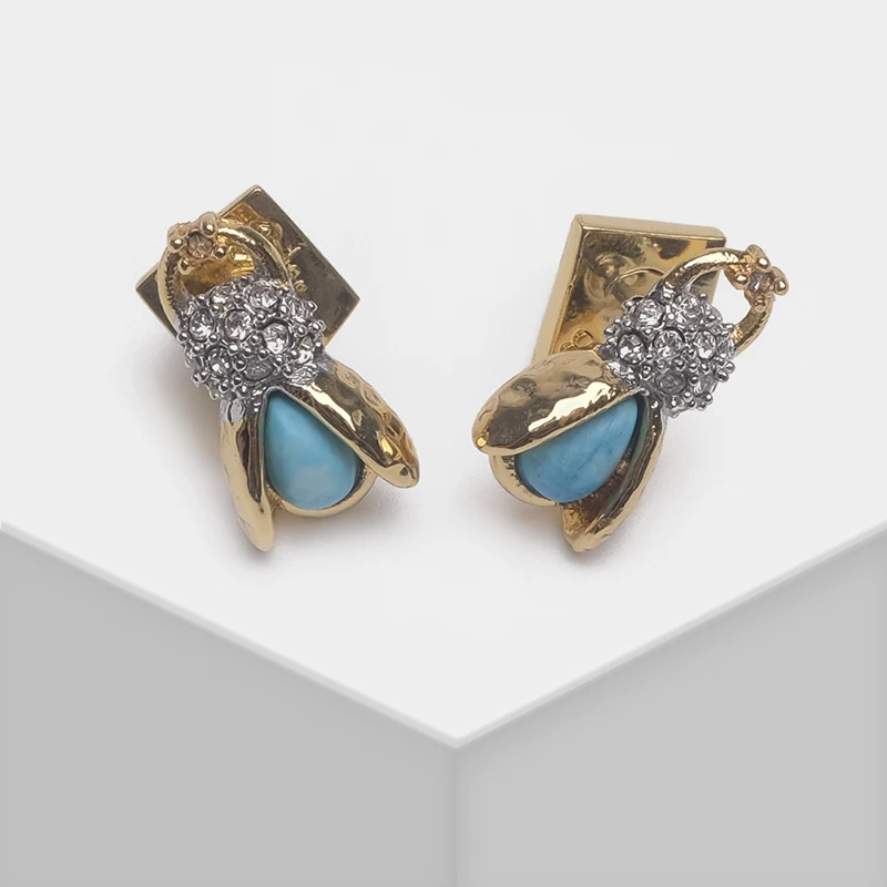 Стильные блестящие маленькие серьги-гвоздики с дизайном насекомых