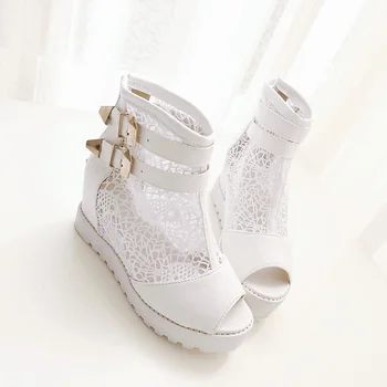 

Women Sandals 35-43 2020 Summer New Sandals Casual Fashion High Heel Fish Mouth Hollow Mesh On Thick Bottom Women Sandals
