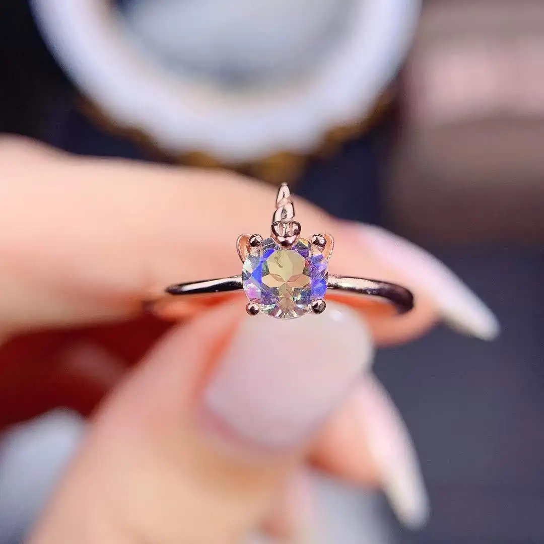 

Beautiful Multicolored Crystal Unicorn Ring With 925 Sterling Silver Rose Gold Adjustable Wedding Engagement Topaz Stone