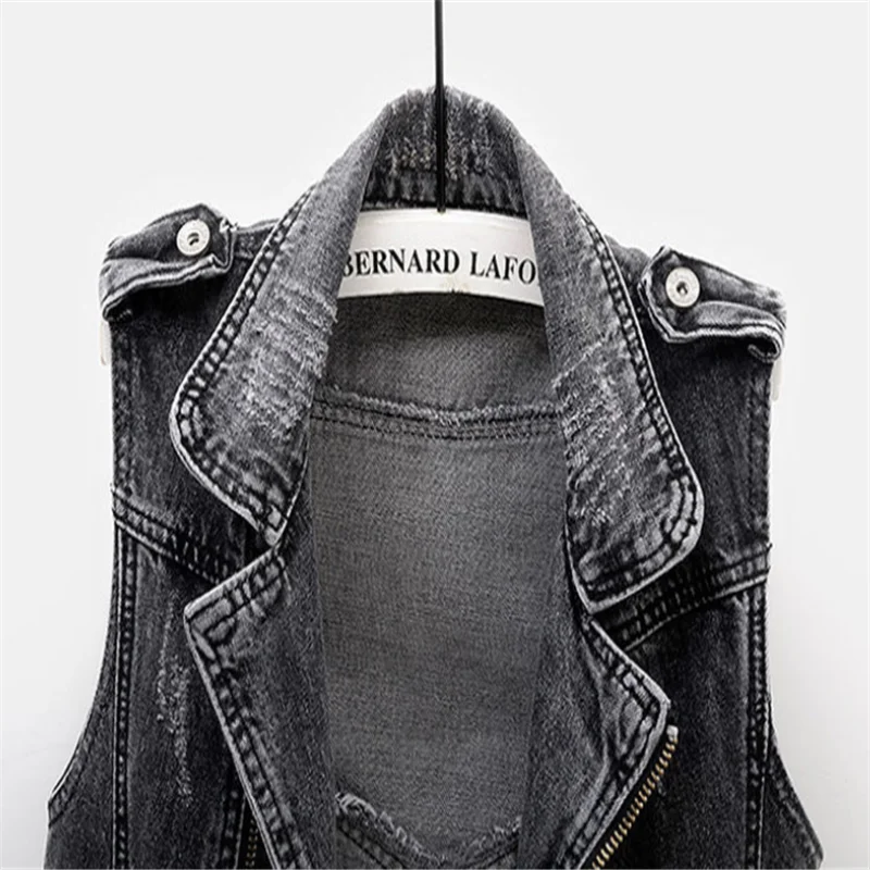 Fashion Denim Vest Female Spring Autumn Sleeveless Wild Tops Short Jacket Women Plus Size 5XL Smoky Gray Jean Waistcoat