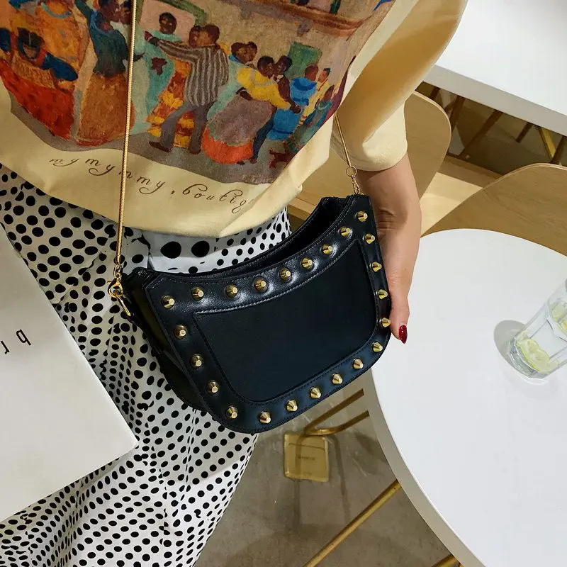 

Rivet saddle bag series 2019 new summer irregular chain oblique bag