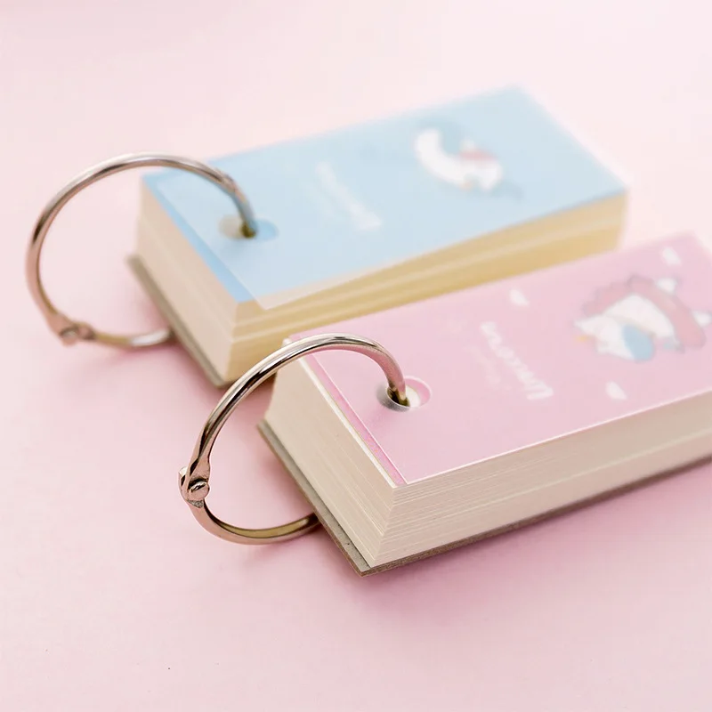 

Pink Unicorn Memo Note Binder Ring Easy Flip Flash Cards Study Memo Pads Iron Ring Student Mini Portable Word Book DIY