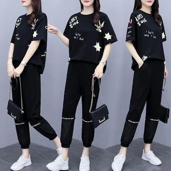 

New archives mouths spot summer big yards short sleeve cuff printed suit dress fat sister