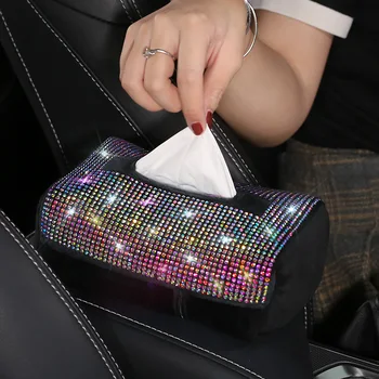 

Beautiful Rhinestone Tissue Box Luxury Diamond Car Tissue Paper Box Cover Napkin Holder Car Accessories for Girls Women Fashion