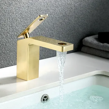 

Production of copper square circle bottom brushed gold basin faucet