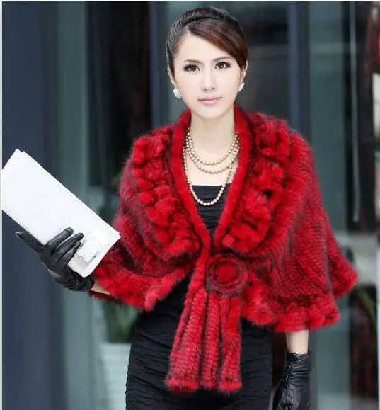 

GLAFORNY 2020 lady's Genuine Knitting Mink Fur Shawls cape knitted mink fur coat Hottest