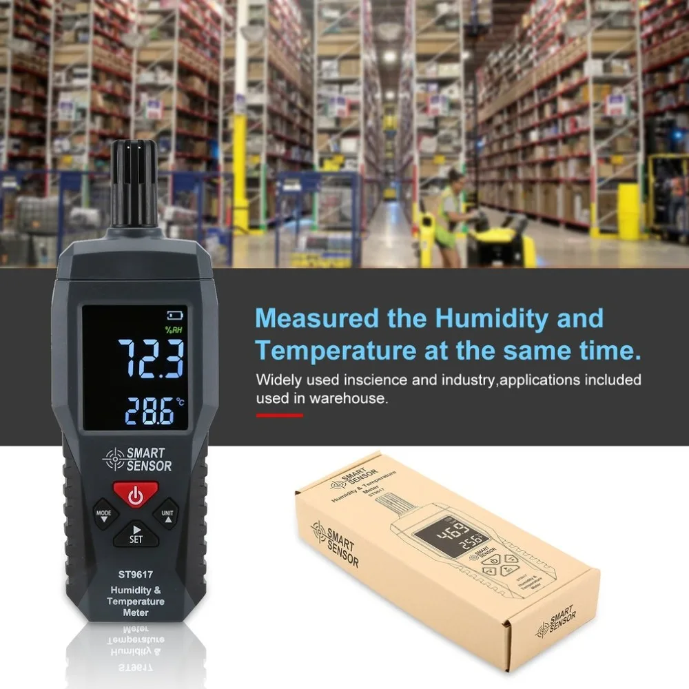 SMART SENSOR ST9617 LCD Temperature Humidity Meter Datalogger Indoor Outdoor Thermometer Hygrometer Conversion