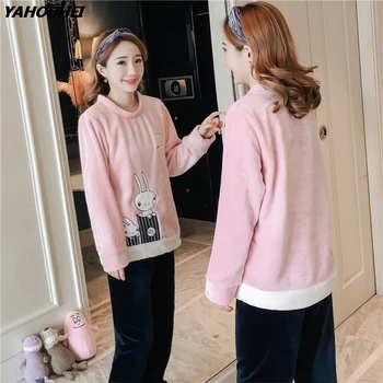 

2019 Winter Thick Warm Flannel Pajamas Sets For Women Coral Velvet Pyjama Girls Cute Cartoon Homewear Pijama Mujer Home Clothing