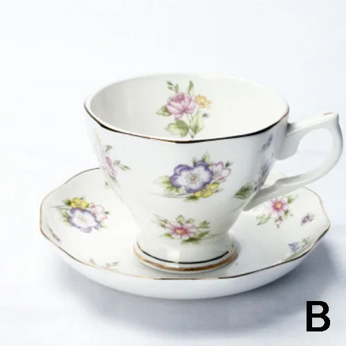Британский стиль, цветочный костяной фарфор, кофейная чашка и блюдце, набор, высококачественный послеобеденный чай, пасторальный стиль, Цветочная чайная чашка BB95 - Цвет: B