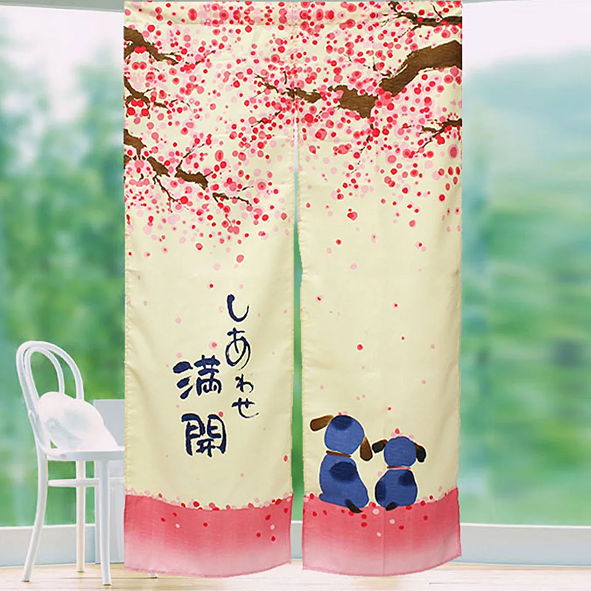 85X150 см романтическая цветущая вишня и маленькая собака японский Норен дверная занавеска декоративная занавеска на дверь