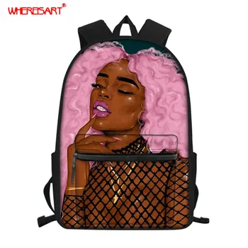 

WHEREISART African Girls Afro Women Magic Student School Shoulder Bag Black Girl Printed Book Backpack for Teen Girl Kid Satchel