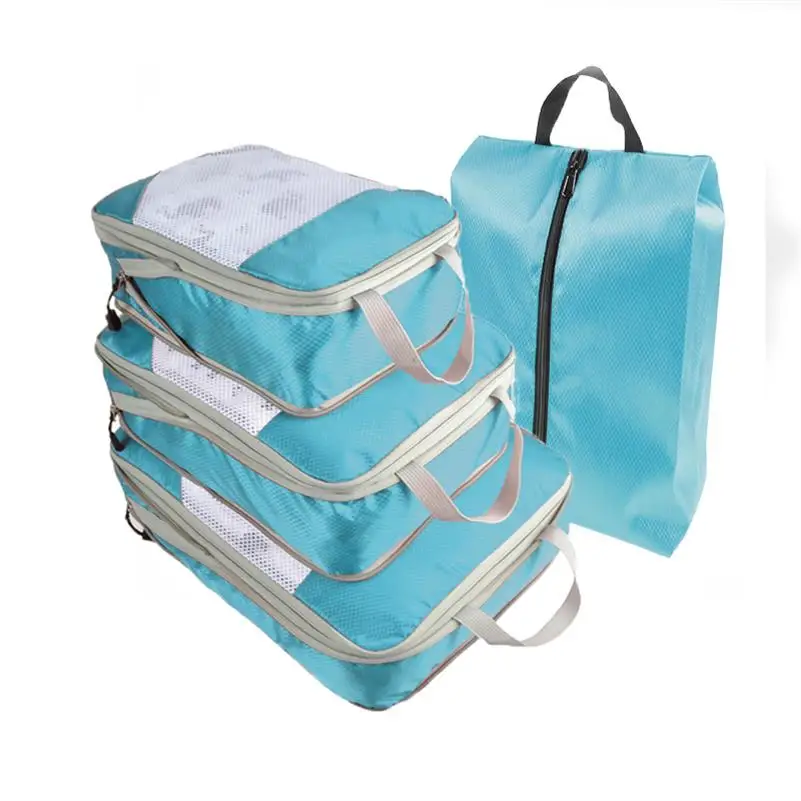 BLUE 3 SET-BAG Компрессионные упаковочные кубики органайзер для багажа для путешествий для детей/складной/маленький/роскошный/большой/складной органайзер для сумки для путешествий/для мужчин/для женщин/набор - Цвет: BLUE 3 SET-BAG