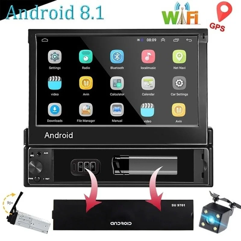 

7 inch Android 8.1 Car Radio 1 Din MP5 Player Wifi GPS Bluetooth AM/FM Free Map Multimedia Player+ Backup Camera