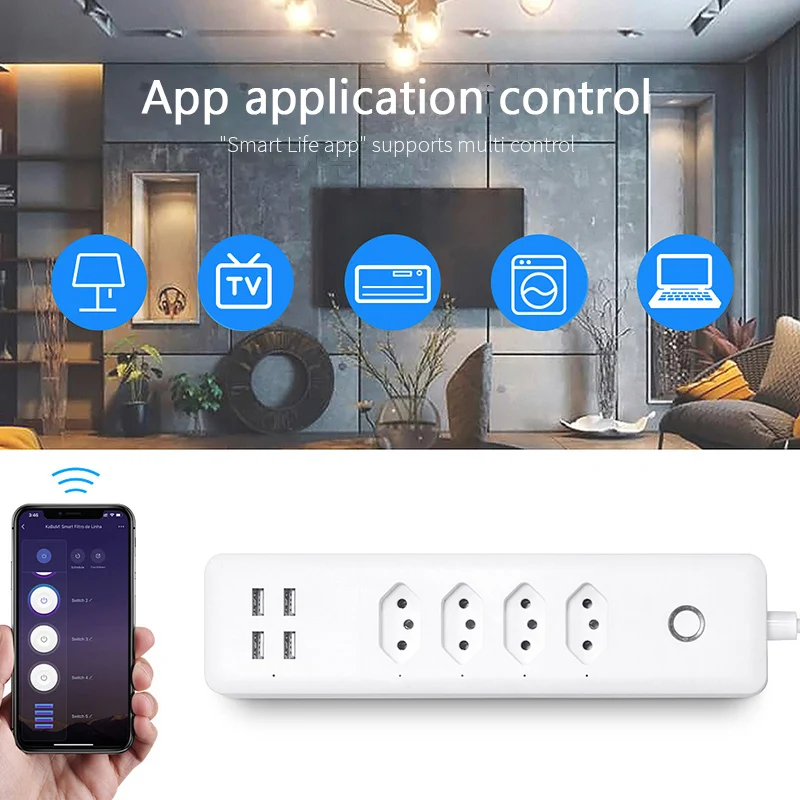 Умный удлинитель Tuya с Wi-Fi 4 штекера порта USB для зарядки | Электроника