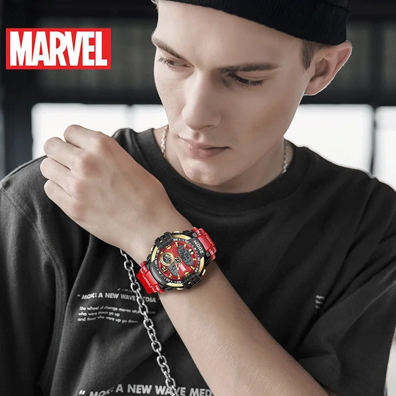 Disney Marvel Digital Dual Display Wristwatch Iron Man Personality Trend Waterproof Sports Watch Couple Watch Gift for Men 20Bar
