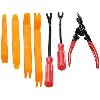 

7Pcs Car Door Trim Removal Tool Pry Panel Dash Radio Body Clip Installer Kit,Trim Clip Removal Pliers Remover Tool
