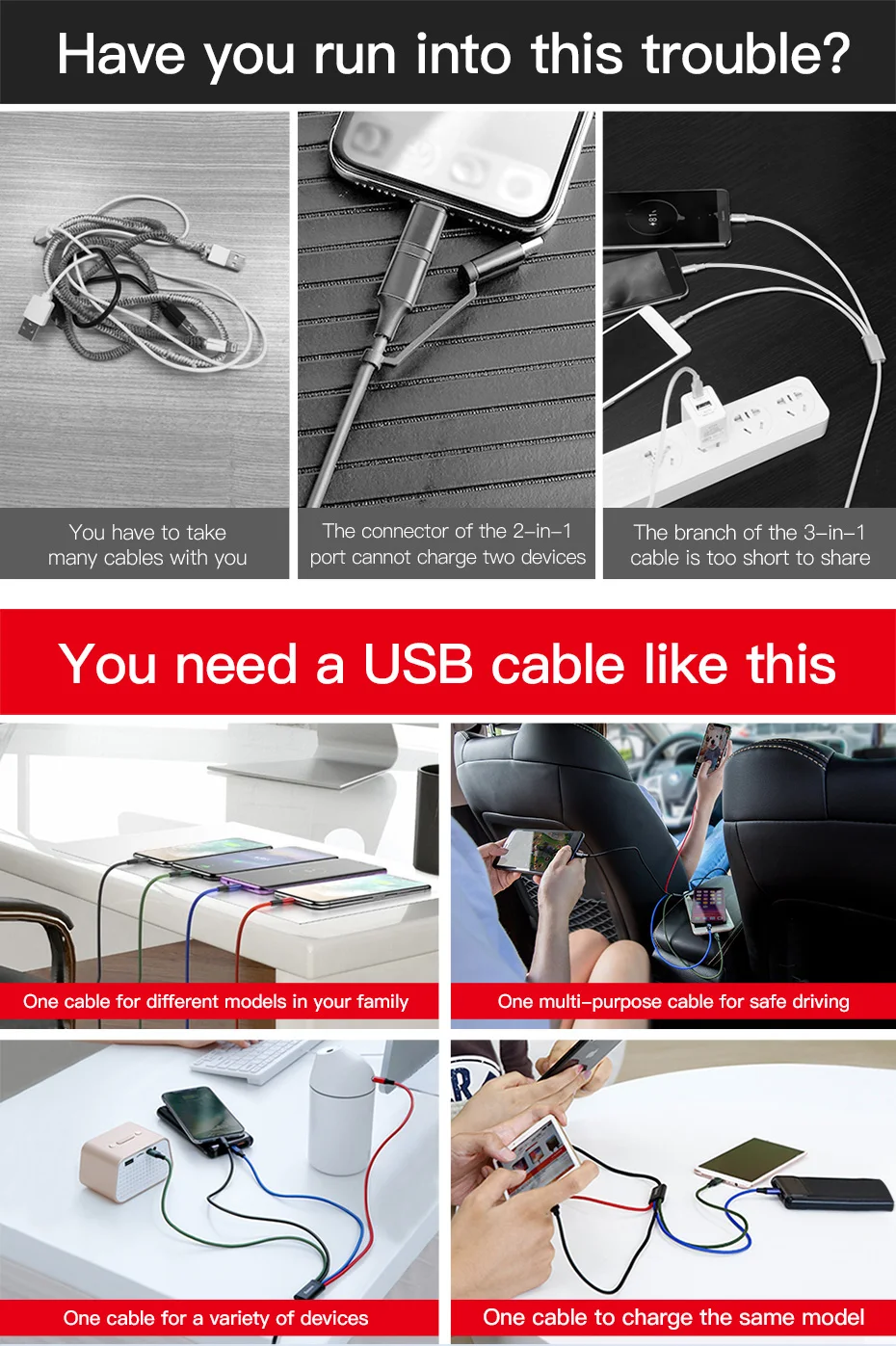 Cabo para Iphone Cabo para Samsung 4 em 1 Usb tipo c 3 em 1 Baseus Cabo Usb c Xiaomi Nota 8 Micro 11 Pro Max 1 cabo para iphone 11 pro max 3