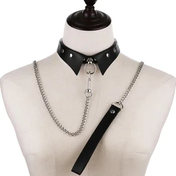 Exotic Accessories of Bdsm Slave Bondage Leather Collar with Leash Ring Steel Chain Sex Toys to Lover Roleplay Posture Spreader 4
