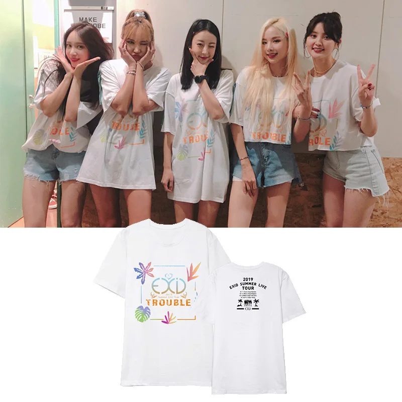 EXID одежда летняя футболка с короткими рукавами Harajuku плюс размер Корейская версия лето хлопок черный белый розовый хлопок Повседневная kpop