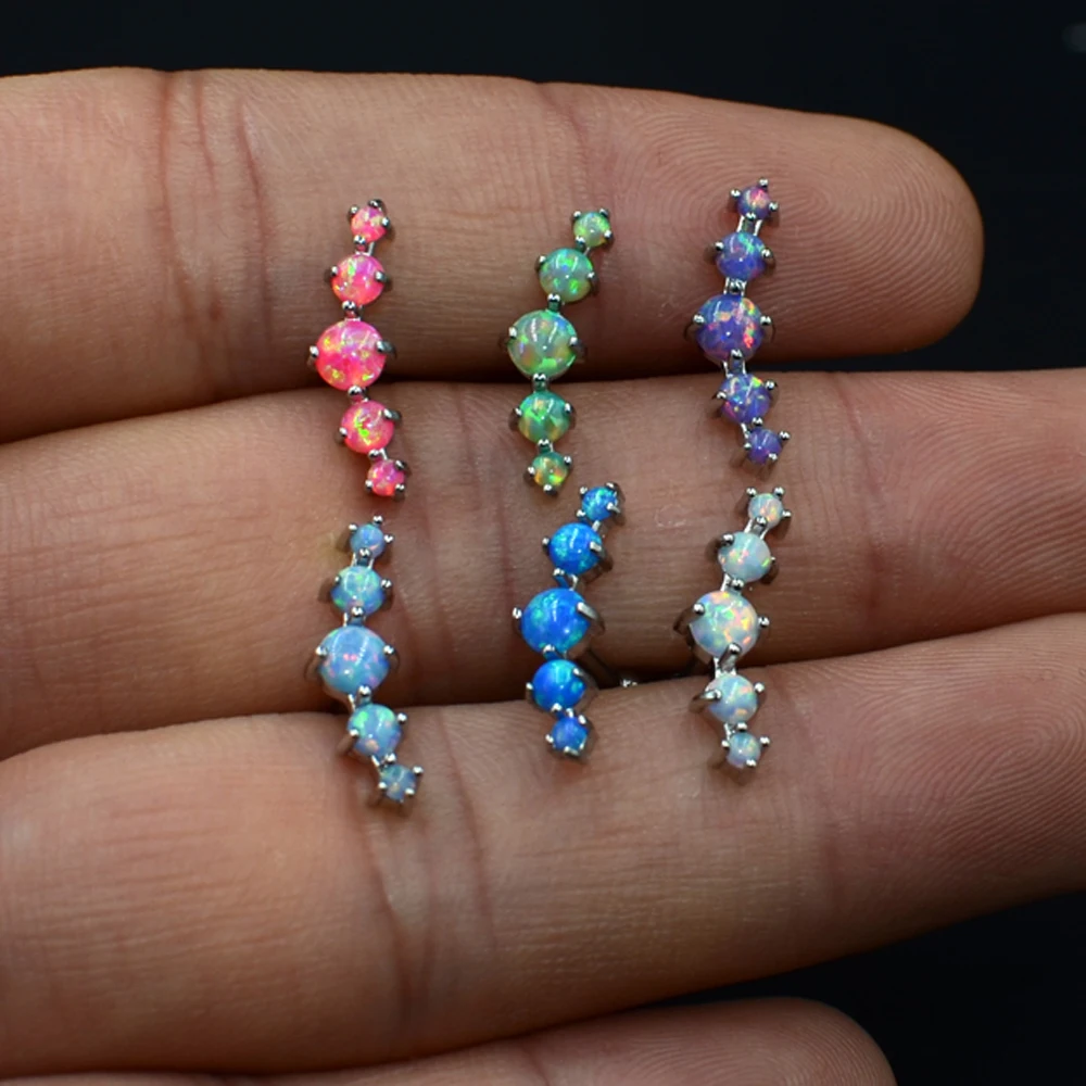 1PC 16g Stainless Steel Opal Prong set Ear Tragus Cartilage Helix Earring Stud Piercing Body Jewelry