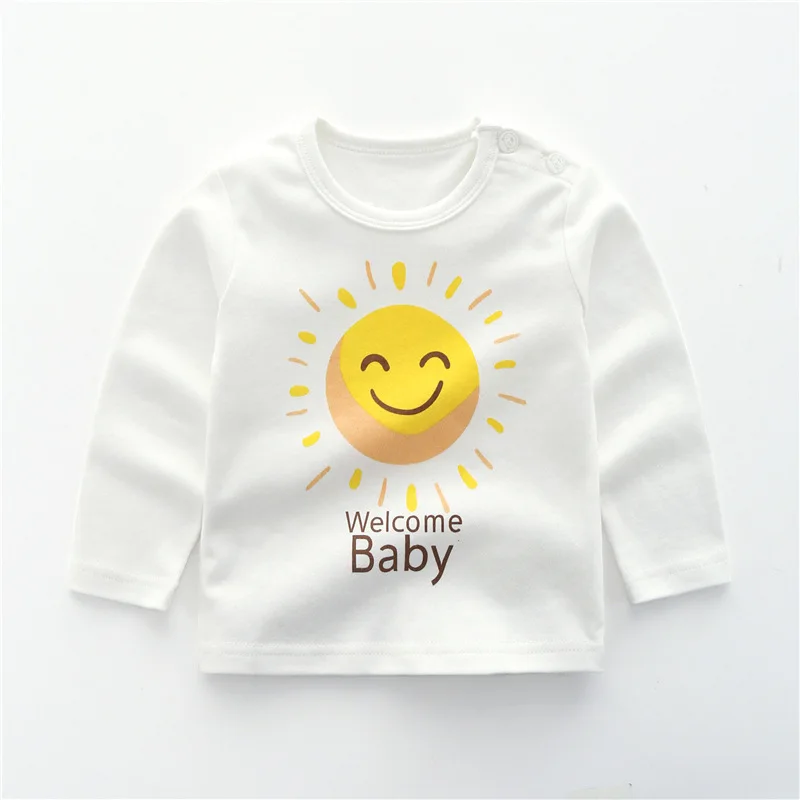Новая детская одежда хлопковая футболка с длинными рукавами для маленьких мальчиков и девочек Повседневный Топ для малышей, одежда для малышей осеннее пальто