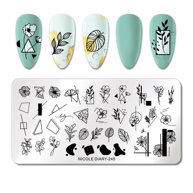 DIARY Leaves Nail Stamping Plates Abstract Flower Line Dot Point Image Stamp Templates Printing Stencil Tools