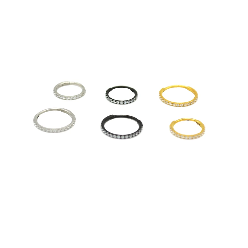20G Clickers Hoop Nose Ring Earring Segment Crystal CZ Gem Popular Body Jewelry Surgical Steel Hinge Ear Helix Tragus Gold Color