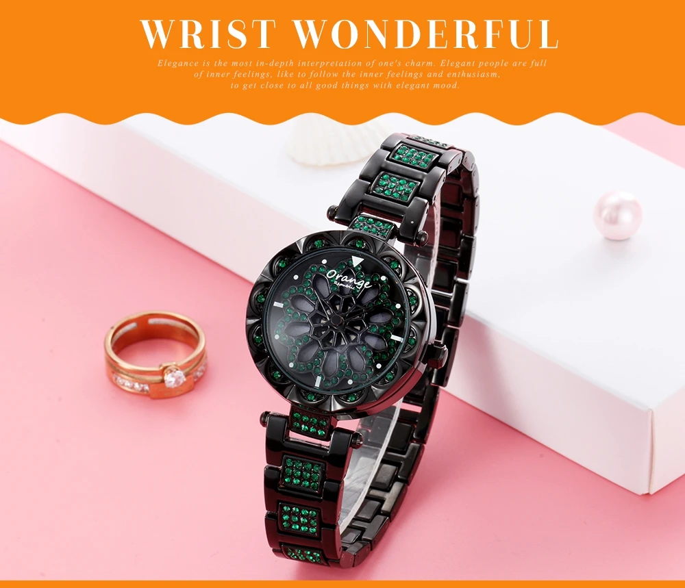 Великолепные фиолетовые бриллиантовые забавные наручные часы с вращением на 360 градусов в виде лепестков, японские водонепроницаемые модные изысканные элегантные женские часы