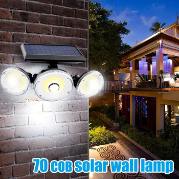 

70 LED COB 3 Head Solar Wall Lamp Solar Powered Light folding Deformation 360° Irradiation Rotatable Waterproof Motion Sensor