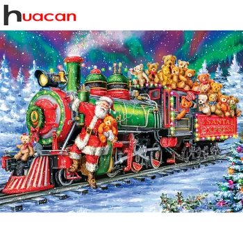 

Huacan Diamond Painting Full Square Christmas Mosaic Santa Claus Wall Decoration Embroidery Train Handmade Gift Diamond Art