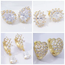 Micro Pave AAA циркониевые Стразы, круглые серьги-кольца для женщин и девушек, подарок, позолоченные серьги, модные ювелирные изделия, сережки