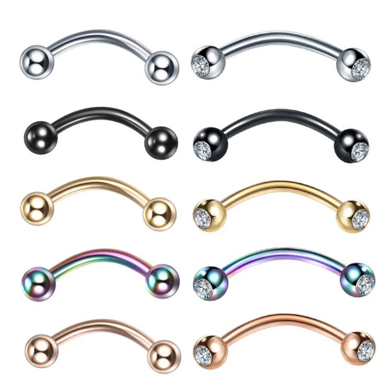 Stainless Steel Crystal Eyebrow Piercing Curved Barbell Banana Earring Lip Nipple Belly Button Pircing Daith Helix Jewelry 1PC,piercing jewelry,body piercing earrings,ear piercing jewelry,metal jewelry,belly button earrings,belly button piercings,body piercing jewelry,body jewelry