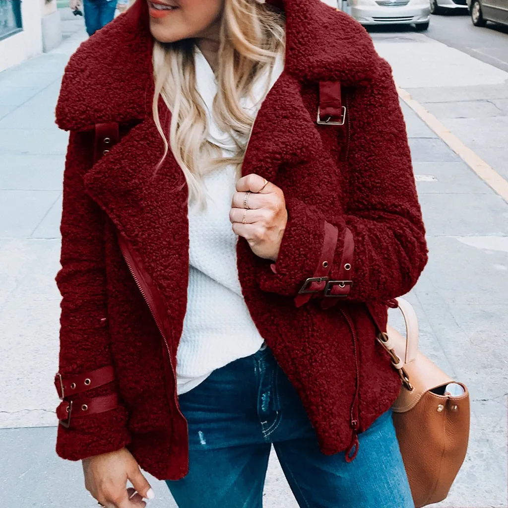 Jaycosin Fashion Women Casual Fleece Winter Warm Jacket Coat Stylish Long Sleeve Comfortable Soft Short Overcoat Outercoat 26#4