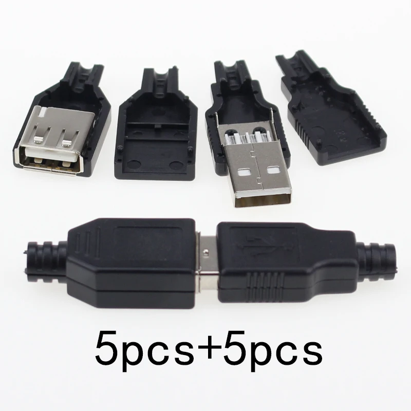 

IMC hot New (5pcs Male+5pcs Female) USB 4 Pin Plug Socket Connector With Black Plastic Cover