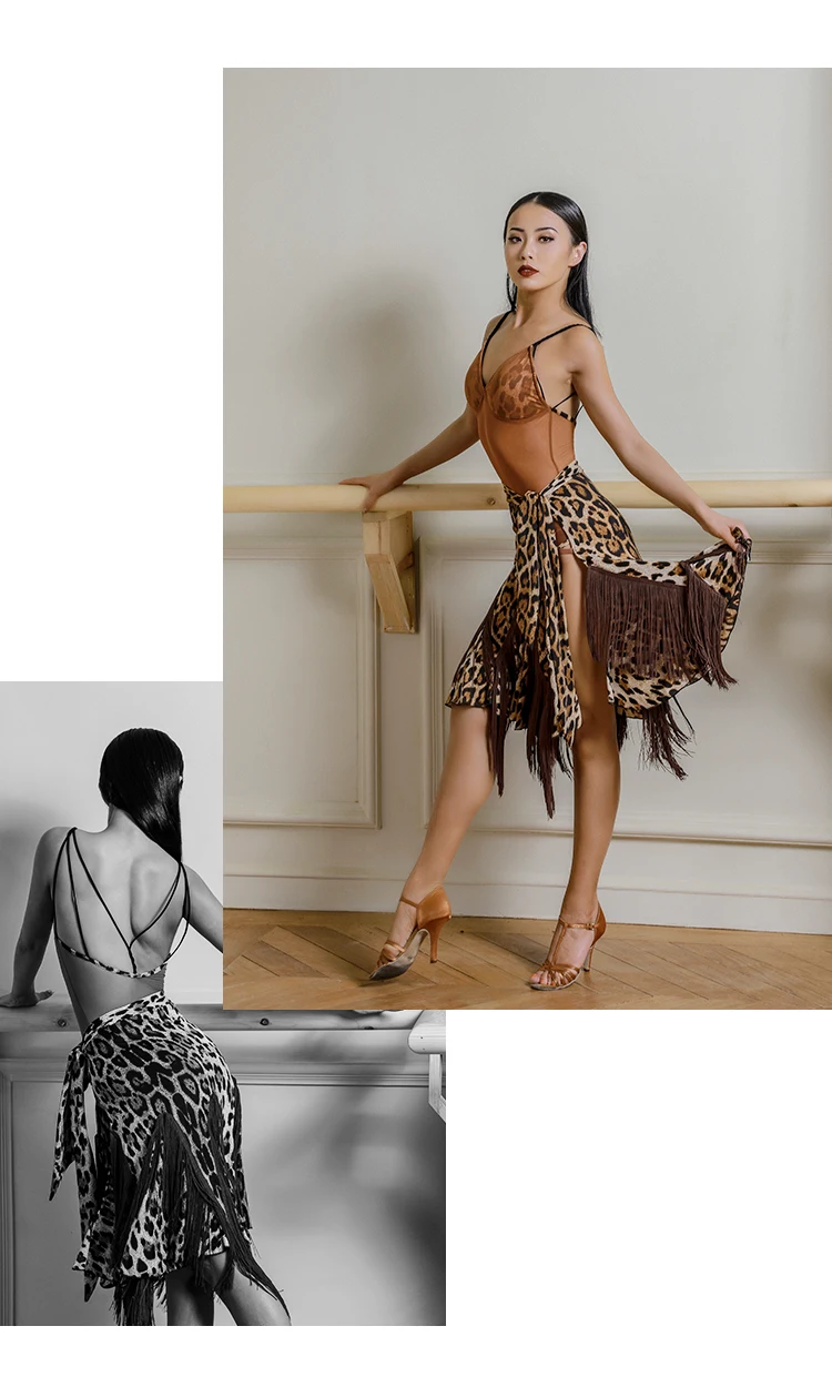 Латинский танец хип шарф для женщин леопардовая юбка с кисточками Бальные Ча ча тренировки латино практические занятия танцами шарф на талию DWY1947