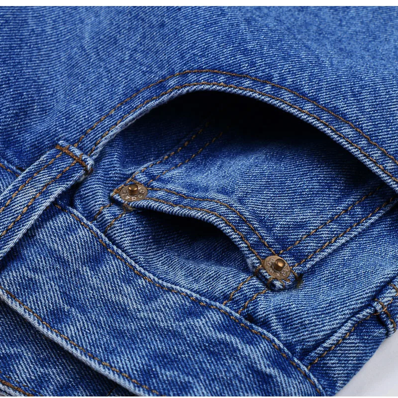 New Men s Jeans 100 Cotton High Waist Straight Classic Blue Jeans For Men Autumn Casual