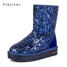 Fletiter/женские ботильоны; шикарная обувь; модные повседневные Зимние теплые плюшевые ботинки; нескользящая женская брендовая обувь на платформе