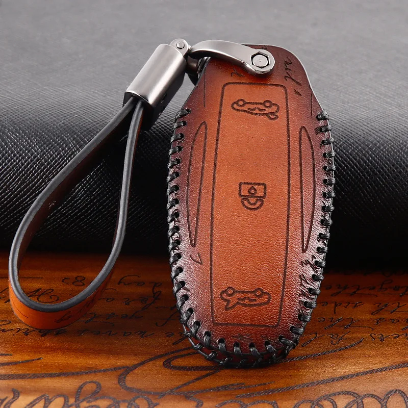 Price Car Accessories Genuine Leather Car Auto Remote Key Case Cover Holder Skin Shell for Tesla Model S Model X