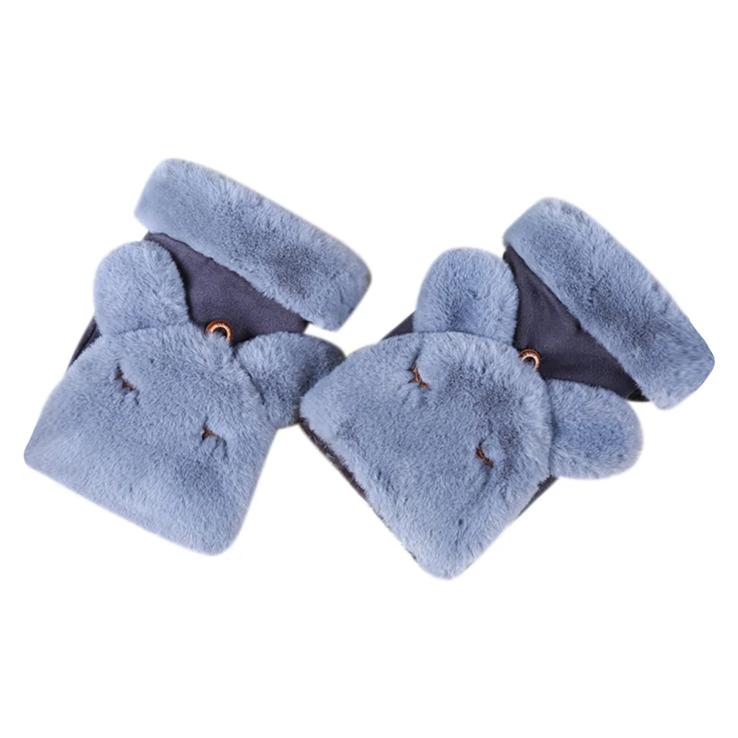 Милые пушистые плюшевые зимние теплые перчатки без пальцев с кроликом для женщин и девочек из искусственной замши, Женские варежки 910 - Цвет: GY