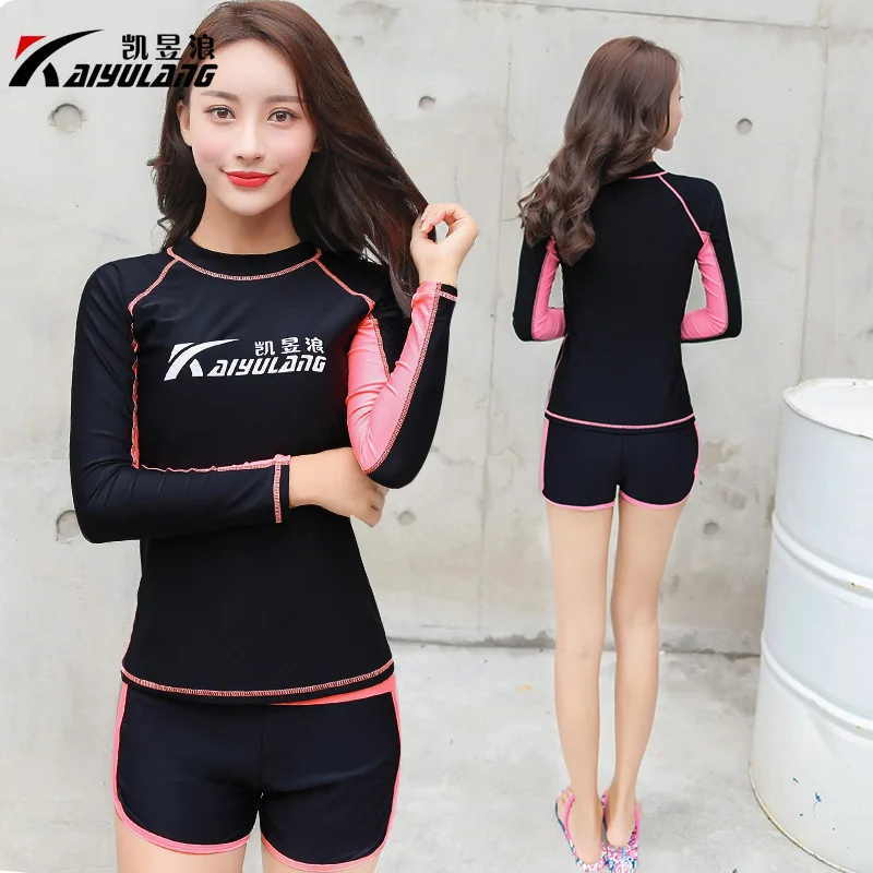 

2018 kai yu Wave New Style Sports Split Type Long-sleeved Upper Garment Sun Blocking Boxers Two-Piece Swimsuit Hot Springs Swimw